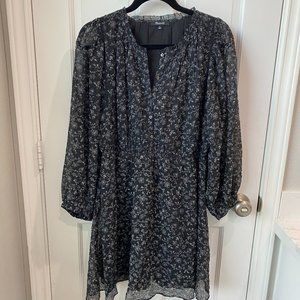 Madewell Ruffle-Neck Black and White Floral Button-Front Mini Dress